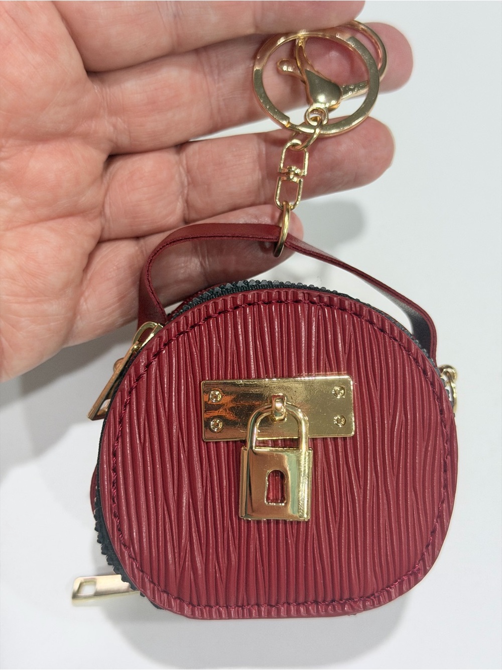 Mini Round Red Women’s Keychain Bag with Gold Lock